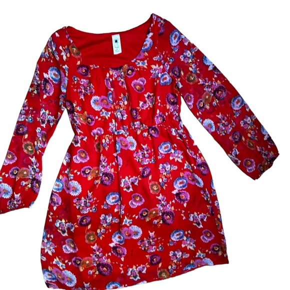 Anthropologie Needle & Thread Red Floral Dress Semi Sheer Size Small - Picture 3 of 9